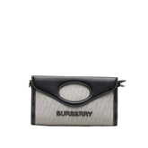 バーバリー ロゴ ホースフェリー ハンドバッグ ショルダーバッグ 2WAY グレー ブラック コットンキャンバス レザー レディース BURBERRY 【中古】